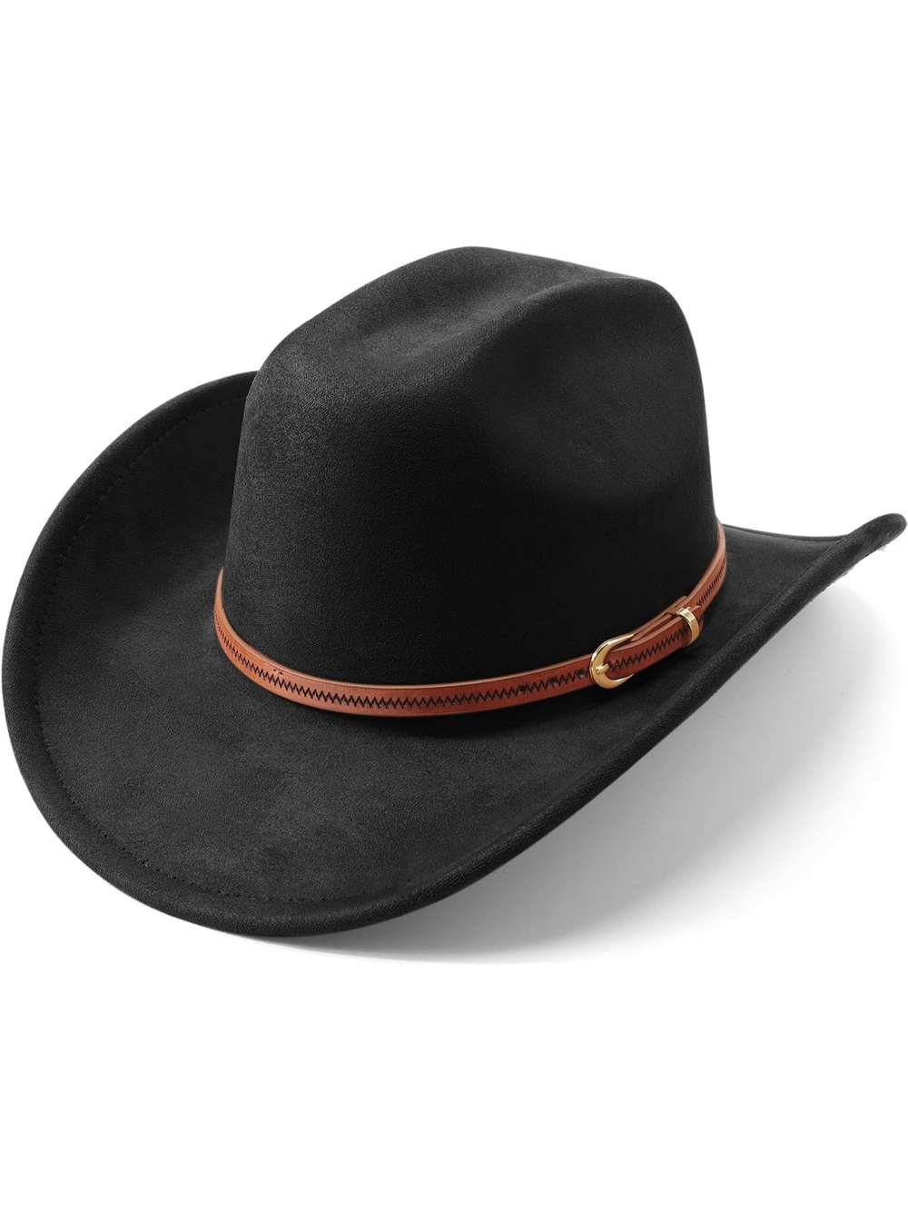 Unisex Black Suede Wide Brim Belt Buckle Fedora Retro Panama Western Cowgirl Hat